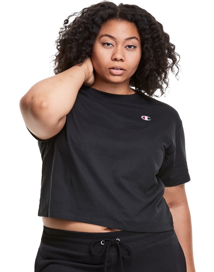 Champion Plus Lightweight Cropped T-Shirt Dames - Zwart - Belgie 8345PLXNE